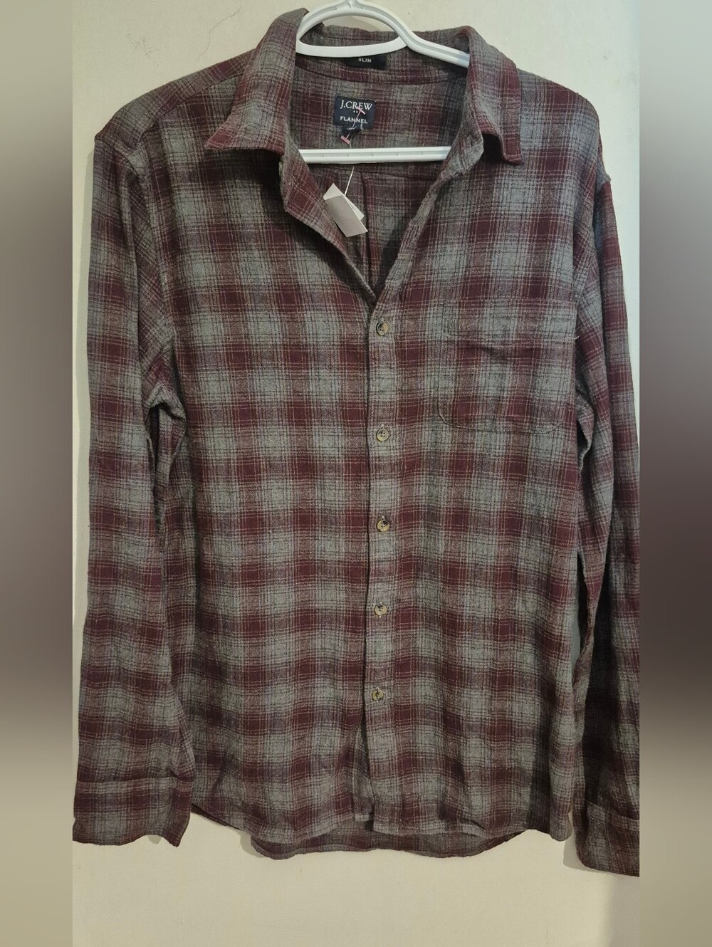 J. Crew Men’s Long-Sleeve Plaid Flannel Shirt - Burgundy and Gray Sz.M NWT